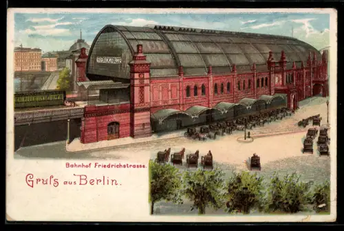 Lithographie Berlin, Bahnhof Friedrichstrasse