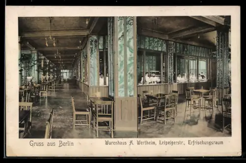 AK Berlin, Warenhaus A. Wertheim, Leipzigerstrasse, Erfrischungsraum, Innenansicht