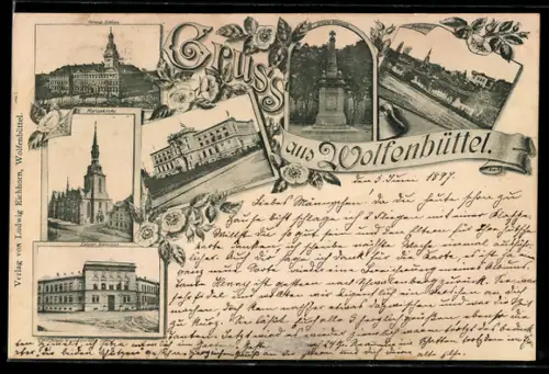 AK Wolfenbüttel, Herzogliches Schloss, Lehrer-Seminar, Sieges-Denkmal