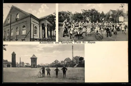 AK Plaidt, Kinderheim und Sportplatz, Junge mit Fahrrad