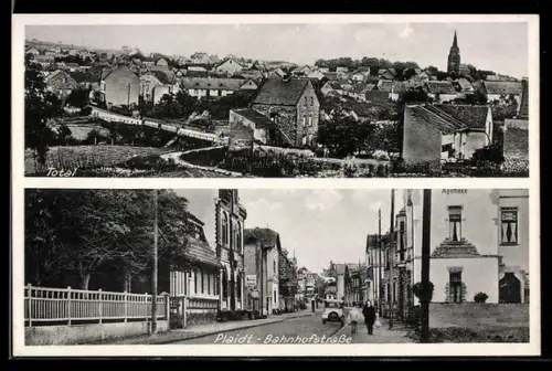 AK Plaidt, Blick in die Bahnhofstrasse, Teilansicht mit Kirche