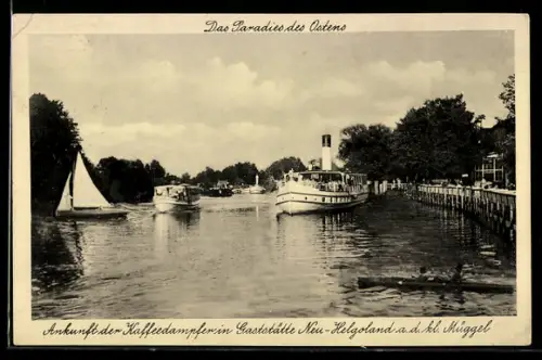 AK Berlin-Rahnsdorf a. d. kl. Müggel, Ankunft der Kaffeedampfer in Gaststätte Neu-Helgoland