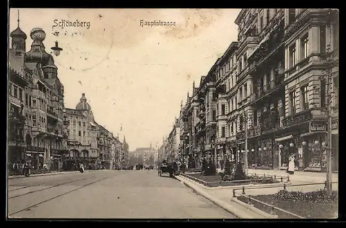 AK Schöneberg, Hauptstrasse mit Geschäften