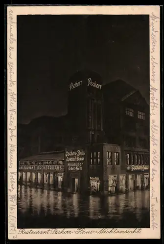 AK Berlin, Restaurant Pschorr-Haus am Potsdamer Platz bei Nacht