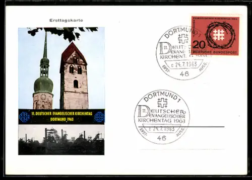 AK Dortmund, 11. Deutscher Evangelischer Kirchentag 1963, Blick zur Kirche