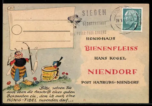 AK Niendorf, Honig-Haus Bienenfleiss, Bes. Hans Kogel, Bienen mit Pfeife
