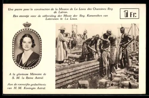 AK Männer beim Bauen einer Mauer, Christliche Mission, Königin Astrid