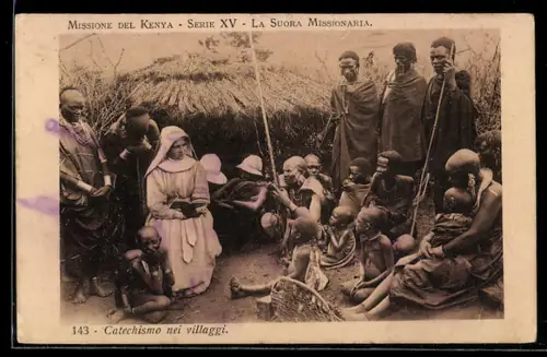 AK Nonne liest in einem Dorf aus der Bibel