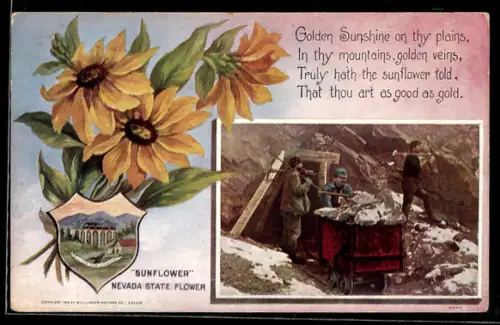 AK Arbeiter mit einem Wagen am Eingang zur Mine, Bergbau