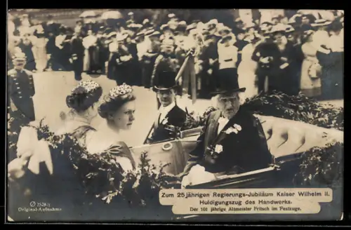 AK Berlin, 25. Regierungs-Jubiläum Kaiser Wilhelms II., 101-jähriger Altmeister Fritsch im Festzug