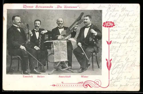 AK Wiener Schrammeln Die Urwiener, Musiker Tauschek, Steiner, Smeschkall und Winter