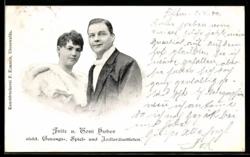 AK Musikerpaar Fritz und Toni Huber, Südd. Gesangs-, Spiel- und Jodlerduettisten