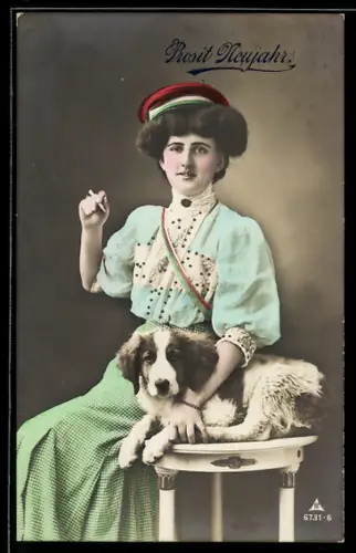 AK Rauchende Studentin mit ihrem Hund, studentische Szene