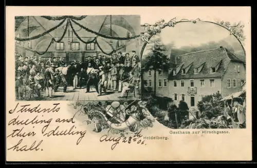 AK Heidelberg, Gasthaus zur Hirschgasse, Studenten bei der Mensur