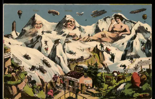 AK Eiger, Mönch, Jungfrau, Panorama, Scherz, Berggesichter