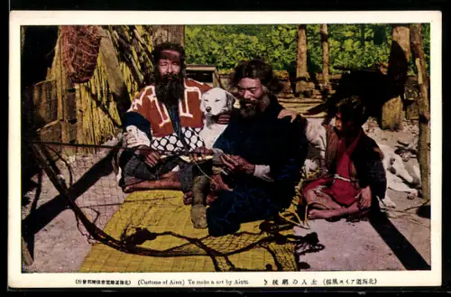 AK Japan, Gruppe von Ainu mit einem Hund
