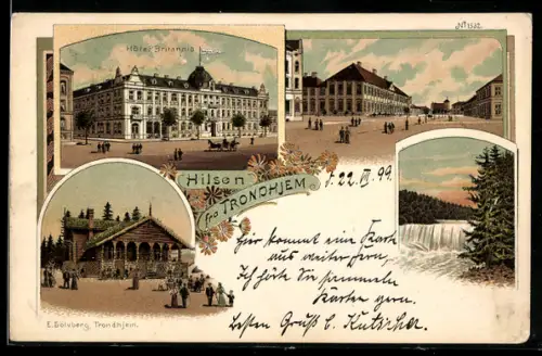 Lithographie Trondhjem, Hôtel Britannia, Panorama