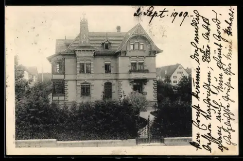 AK Trossingen, Ansicht der Hohner Villa mit Autograph Mina Johner