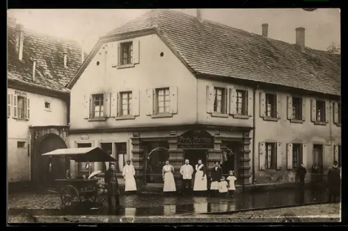 Foto-AK Edenkoben, Metzgerei Fritz Mathias, Tanzstrasse Ecke Weinstrasse