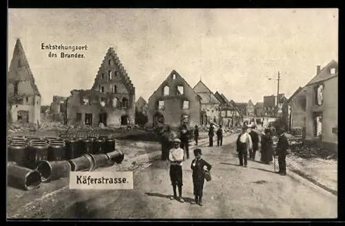 AK Donaueschingen, Entstehungsort des Brandes in der Käferstrasse