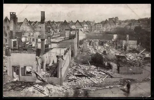 AK Donaueschingen, Teilansicht mit Trümmern nach dem Grossfeuer 1908