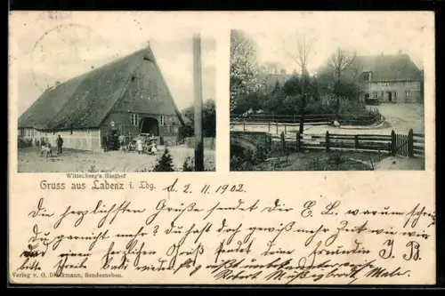 AK Labenz i. Lbg., Wittenbergs Gasthof, Gebäudeansicht mit Strassenpartie