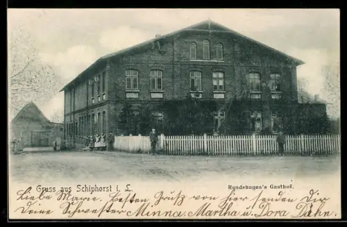 AK Schiphorst i. L., Rundshagens Gasthof mit Nebengebäude