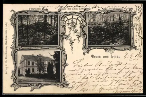 AK Linau, Gebäudeansicht, Ruinen der alten Ritterburg: Turm u. Verlies