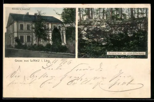 AK Linau i. Lbg., Nävekes Gasthof, Burgverlies der alten Ritterburg