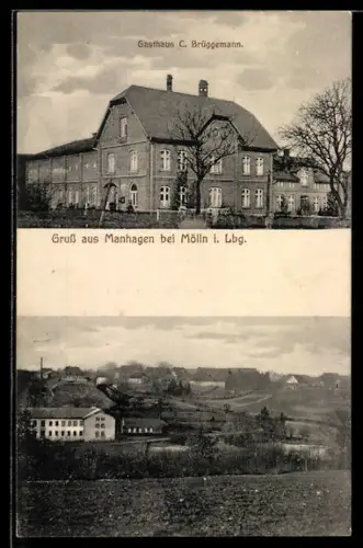 AK Mölln i. Lbg., Gasthaus C. Brüggemann, Ortsansicht vom Feld aus