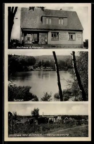 AK Neu-Börnsen, Kaufhaus G. Niemann, Tonteich, Waldrandsiedlung