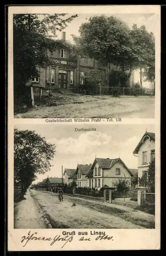 AK Linau, Gasthof Wilhelm Prahl, Dorfansicht mit Wohnhäusern