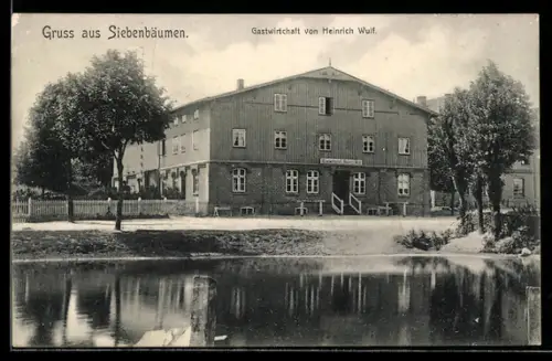 AK Siebenbäumen, Gasthaus von Heinrich Wulf am Dorfteich