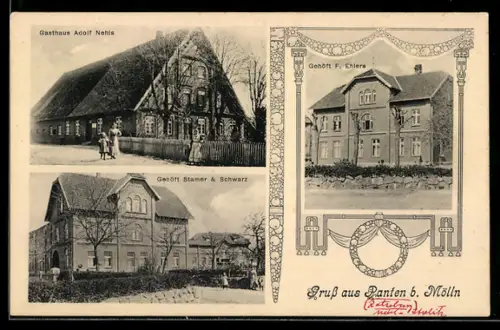 AK Panten b. Mölln, Gasthaus Adolf Nehls, Gehöft Stamer & Schwarz, Gehöft F. Ehlers