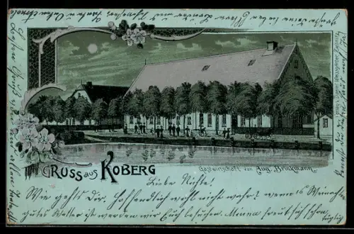 AK Koberg, Gasthaus von Aug. Brinkmann im Mondschein