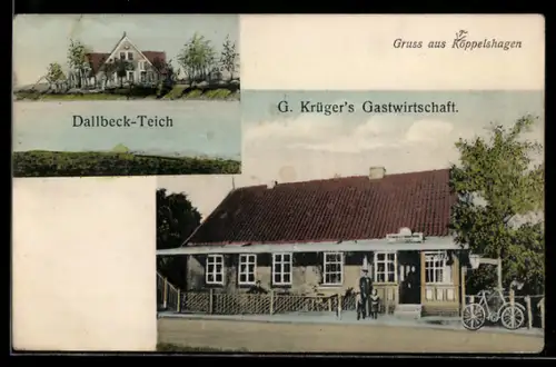 AK Kröppelshagen, G. Krügers Gasthaus, Dallbeck-Teich