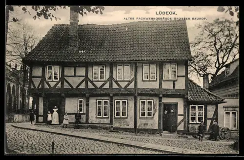 AK Lübeck, Altes Fachwerkhaus, Grosser Bahnhof-Strasse