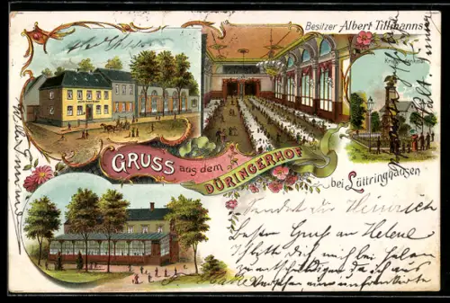 Lithographie Lüttringhausen, Gasthaus Düringerhof, Kriegerdenkmal