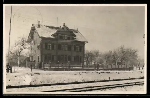 Foto-AK Waiblingen, Villa Schofer im Winter, Ziegelwerkfabrikant, Unterführung Rummelshausen
