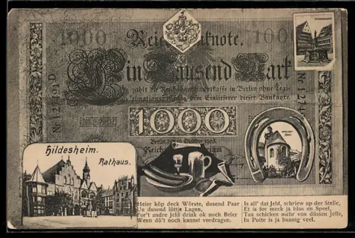 AK Hildesheim, Rathaus im Geldschein, Passepartout