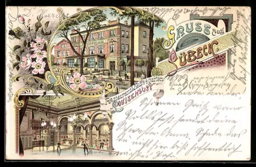 Lithographie Lübeck, Restaurant Louisenlust, Innenansicht