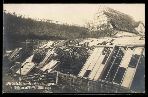 AK Mühlen / Neckar, Verheerungen nach dem Wirbelsturm 1913