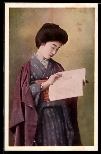AK Geisha mit einem Buch