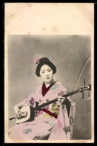 AK Geisha mit Shamisen