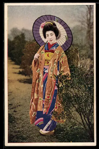 AK Geisha mit einem Schirm