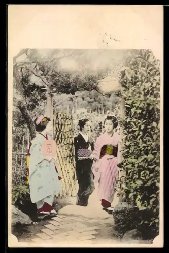 AK Drei Geisha im Garten
