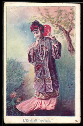 AK Geisha mit einem Fächer