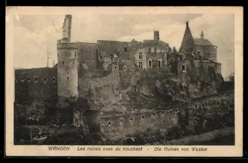 AK Vianden, Les ruines vue du couchant, Die Ruinen von Westen