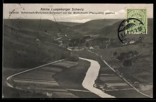 AK Echternach, Panorama mit Weilerbach und Bollendorf von der Paulsplatte gesehen