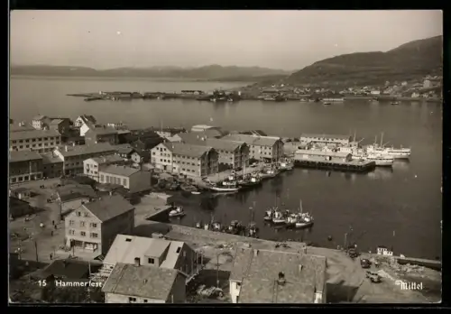 AK Hammerfest, Ortsansicht und Hafen aus der Vogelschau
